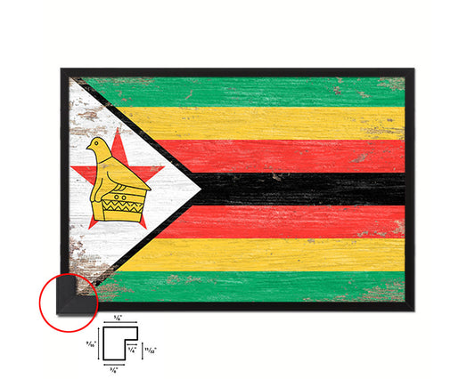 Zimbabwe Shabby Chic Country Flag Wood Framed Print Wall Art Decor Gifts