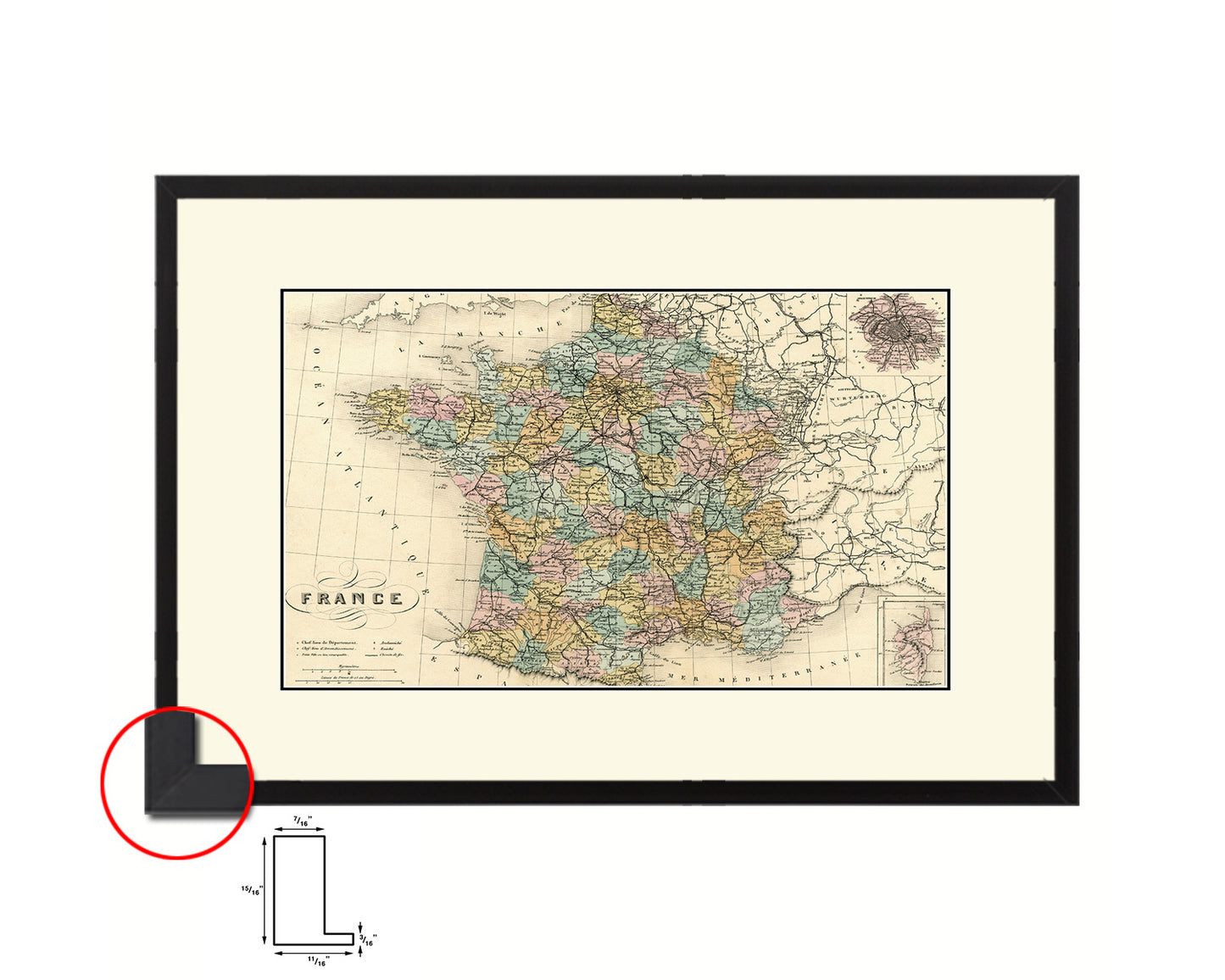 France and Paris Old Map Framed Print Art Wall Decor Gifts