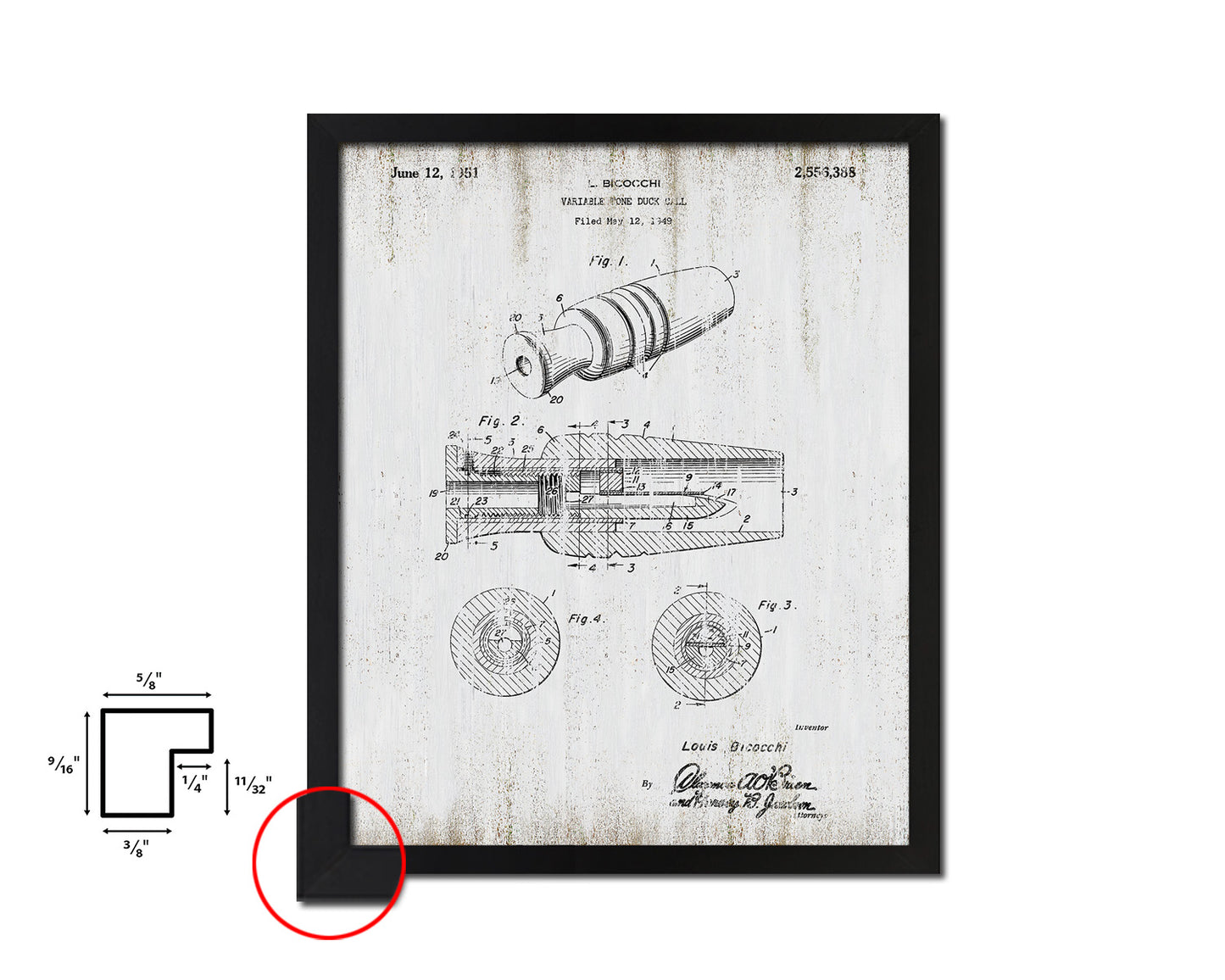 Hunting Variable Tone Duck Call Sports Vintage Patent Artwork Black Frame Print Gifts