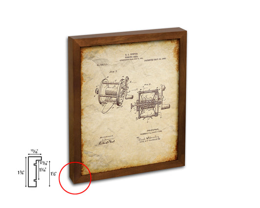 Reel Fishing Vintage Patent Artwork Walnut Frame Print Wall Art Decor Gifts