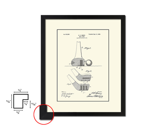 Golf Club Sports Vintage Patent Artwork Black Frame Print Gifts