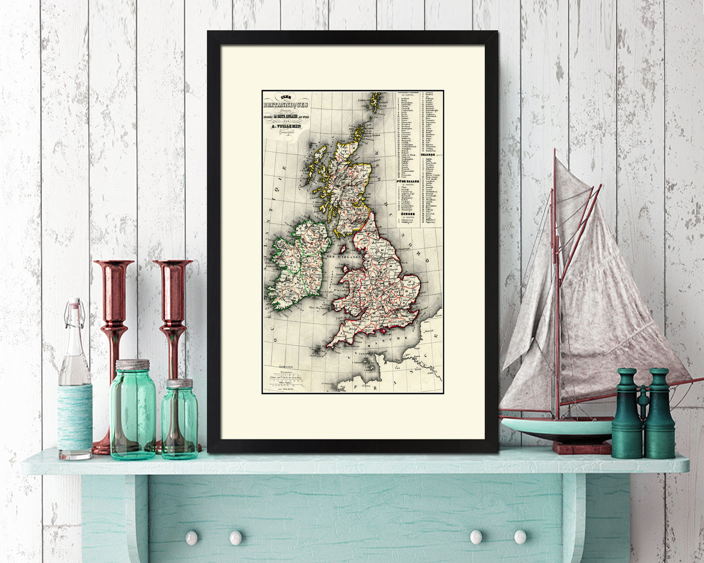 British Isles and Ireland Old Map Wood Framed Print Art Wall Decor Gifts