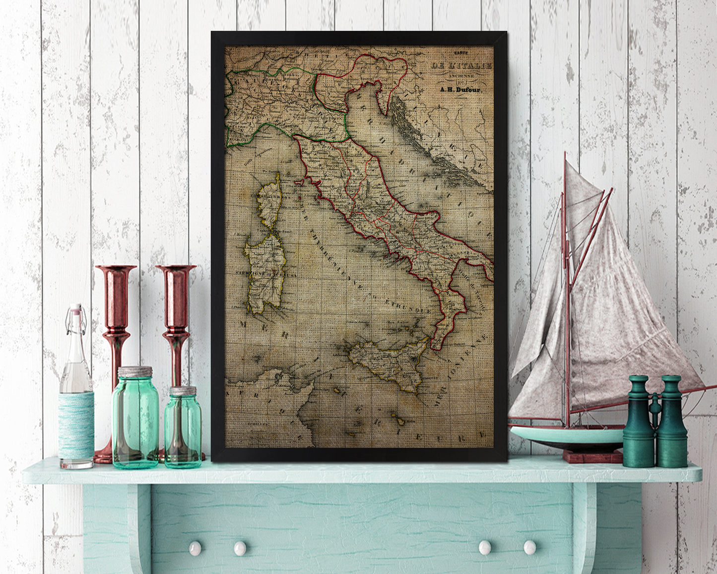 Italy Vintage Map Wood Framed Print Art Wall Decor Gifts