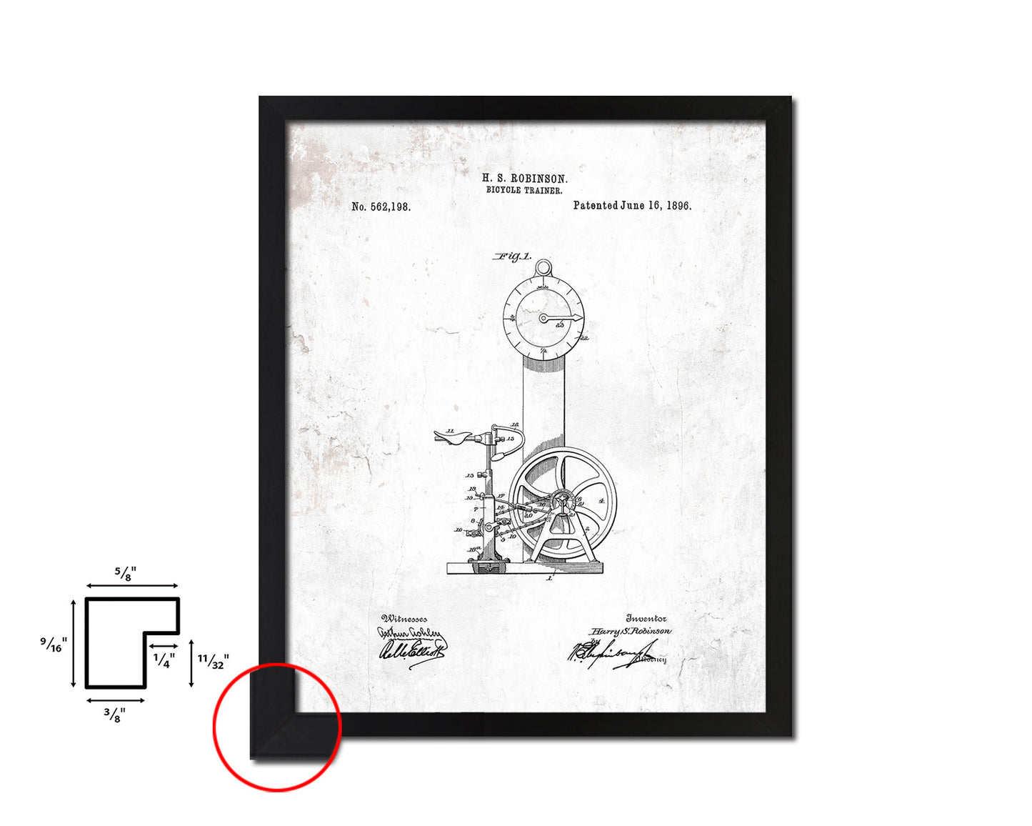 Exercise Bicycle Trainer Sports Vintage Patent Artwork Black Frame Print Gifts