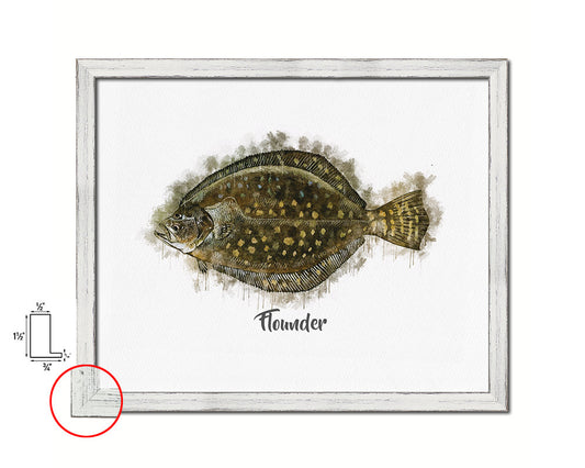 Flounder Fish Framed Prints Modern Restaurant Sushi Bar Watercolor Wall Art Decor