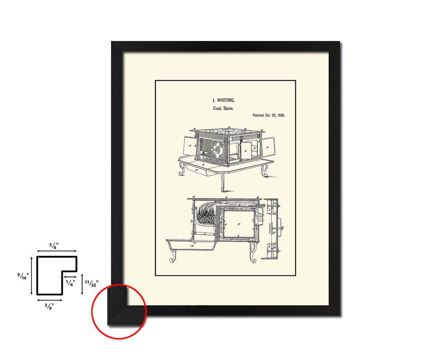 Cook Stove Kitchen Vintage Patent Artwork Black Frame Print Wall Art Decor Gifts