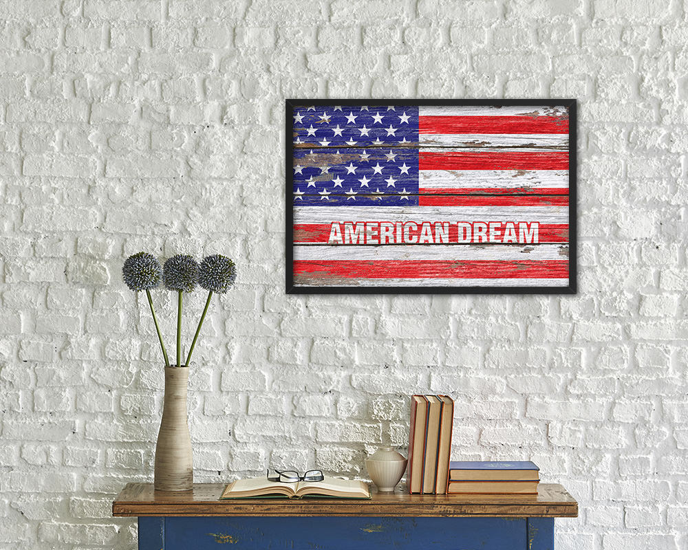 American Dream Campaign Wood Rustic Flag Wood Framed Print Wall Art Decor Gifts