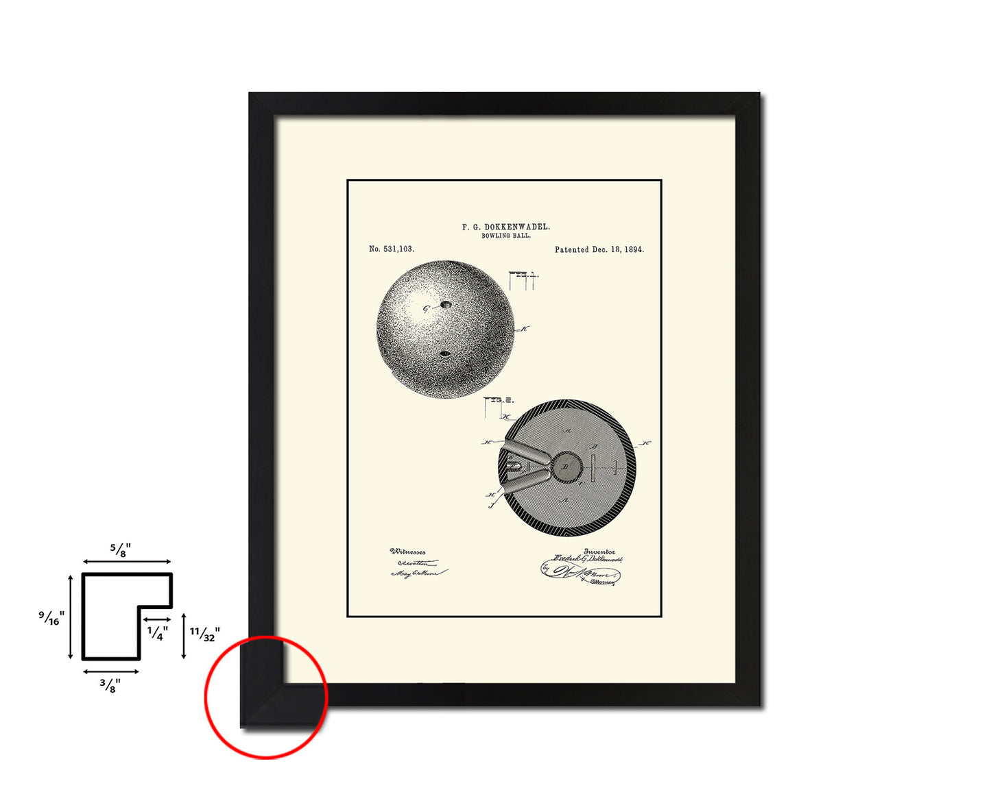 Bowling Ball Sports Vintage Patent Artwork Black Frame Print Gifts