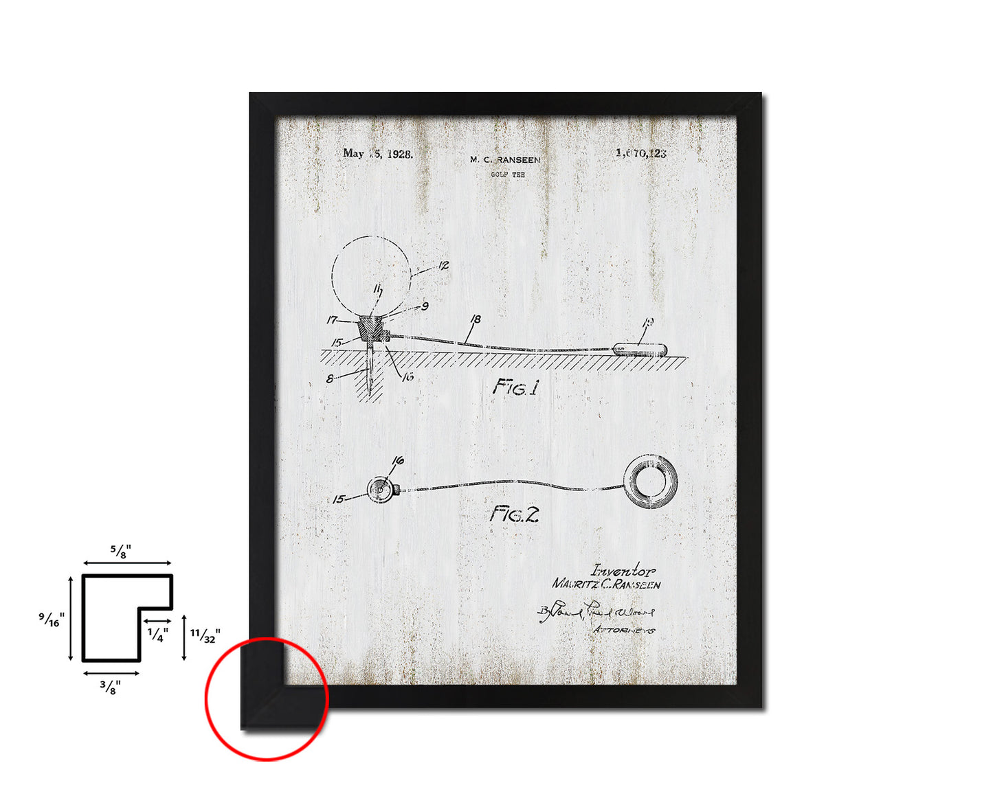 Golf Tee Sports Vintage Patent Artwork Black Frame Print Gifts