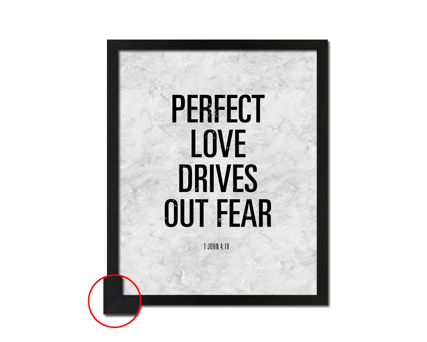 Perfect love drives out fear, 1 John 4:18 Bible Scripture Verse Framed Print Wall Art Decor Gifts