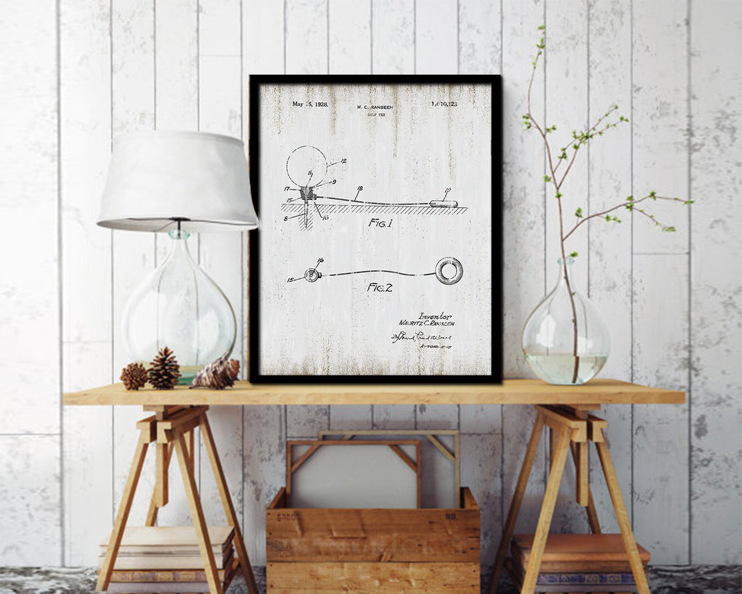 Golf Tee Sports Vintage Patent Artwork Black Frame Print Gifts