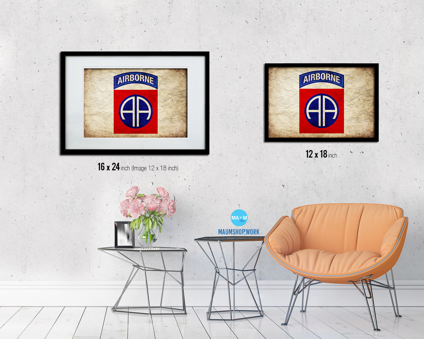 US Army 82nd Airborne Vintage Military Flag Framed Print Sign Decor Wall Art Gifts