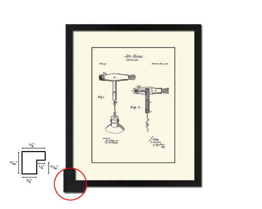 Corkscrew Wine Vintage Patent Artwork Black Frame Print Gifts