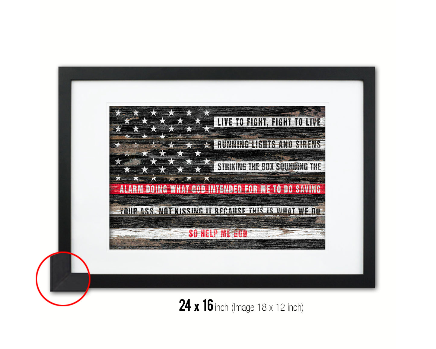 Thin Red Line Honoring Law Enforcement, Powercall Sirens Wood Rustic Flag Art