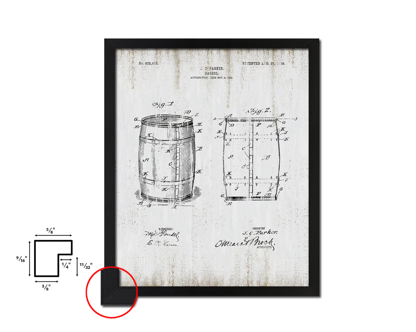 Barrel Wine Vintage Patent Artwork Black Frame Print Gifts