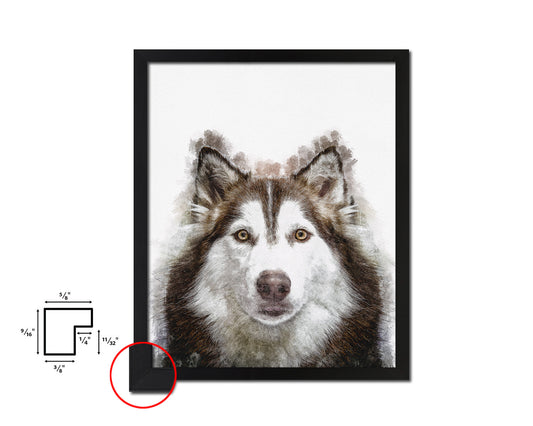 Siberian Husky Dog Puppy Portrait Framed Print Pet Watercolor Wall Decor Art Gifts