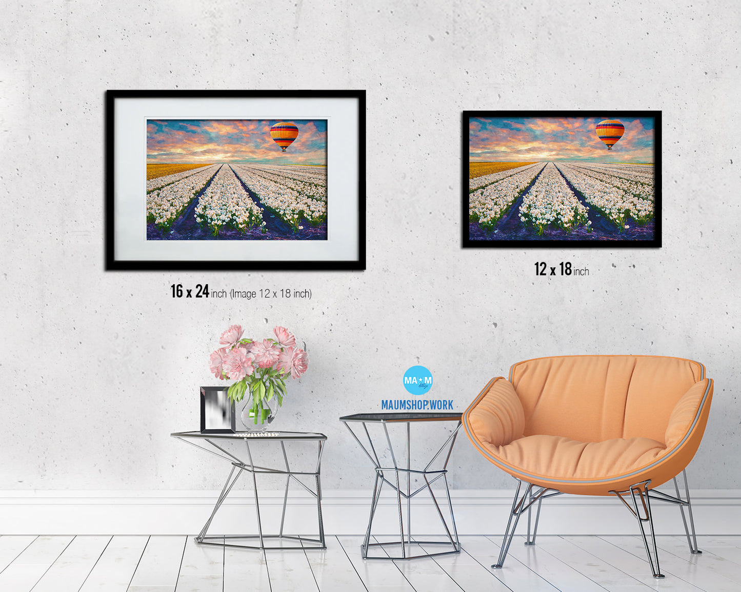 Tulip field of blooming White Landscape Painting Print Art Frame Home Wall Decor Gifts