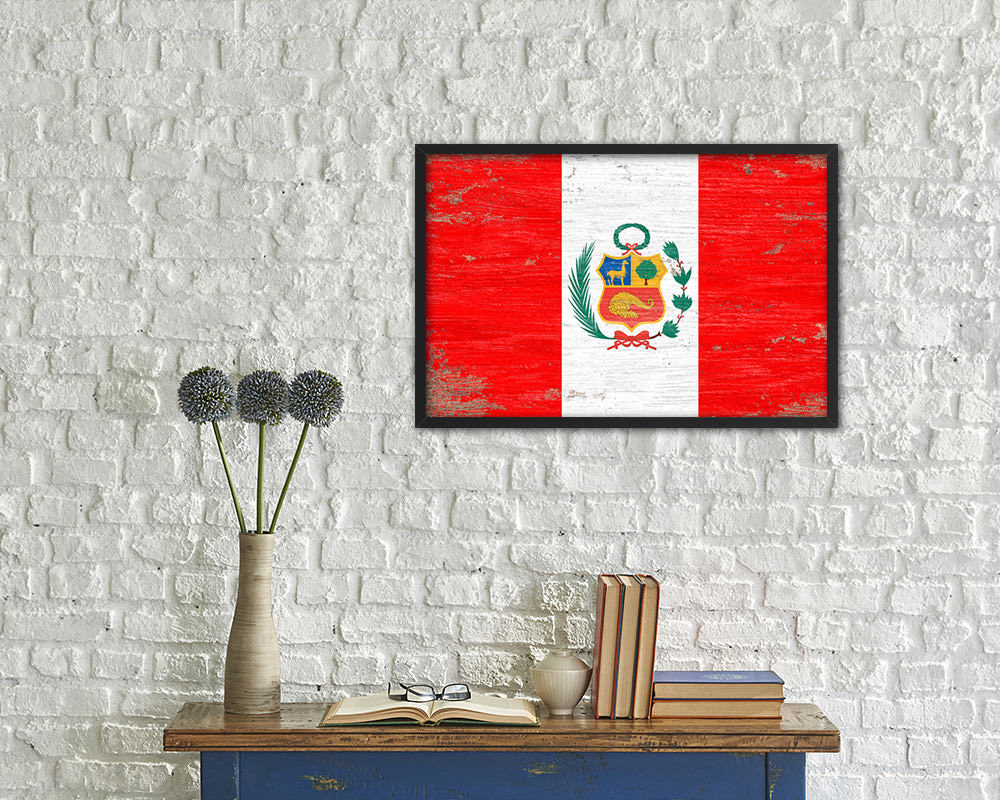 Peru Shabby Chic Country Flag Wood Framed Print Wall Art Decor Gifts