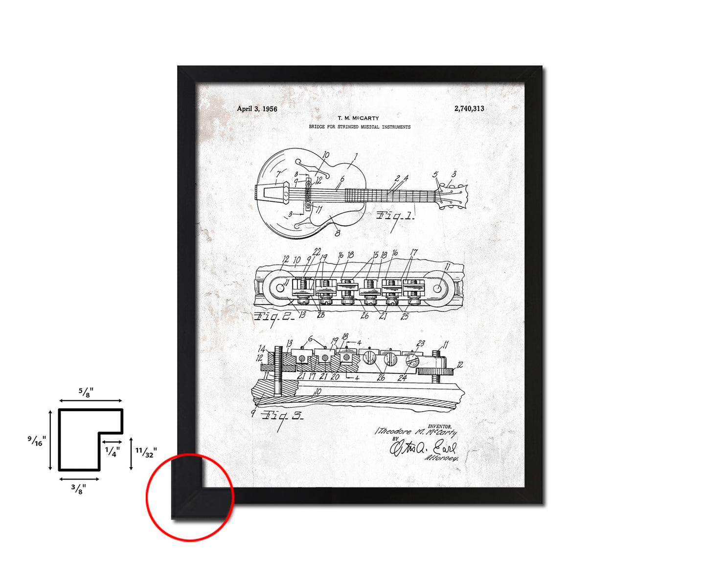 Guitar Stringed Musical Instruments Music Vintage Patent Artwork Black Frame Gifts