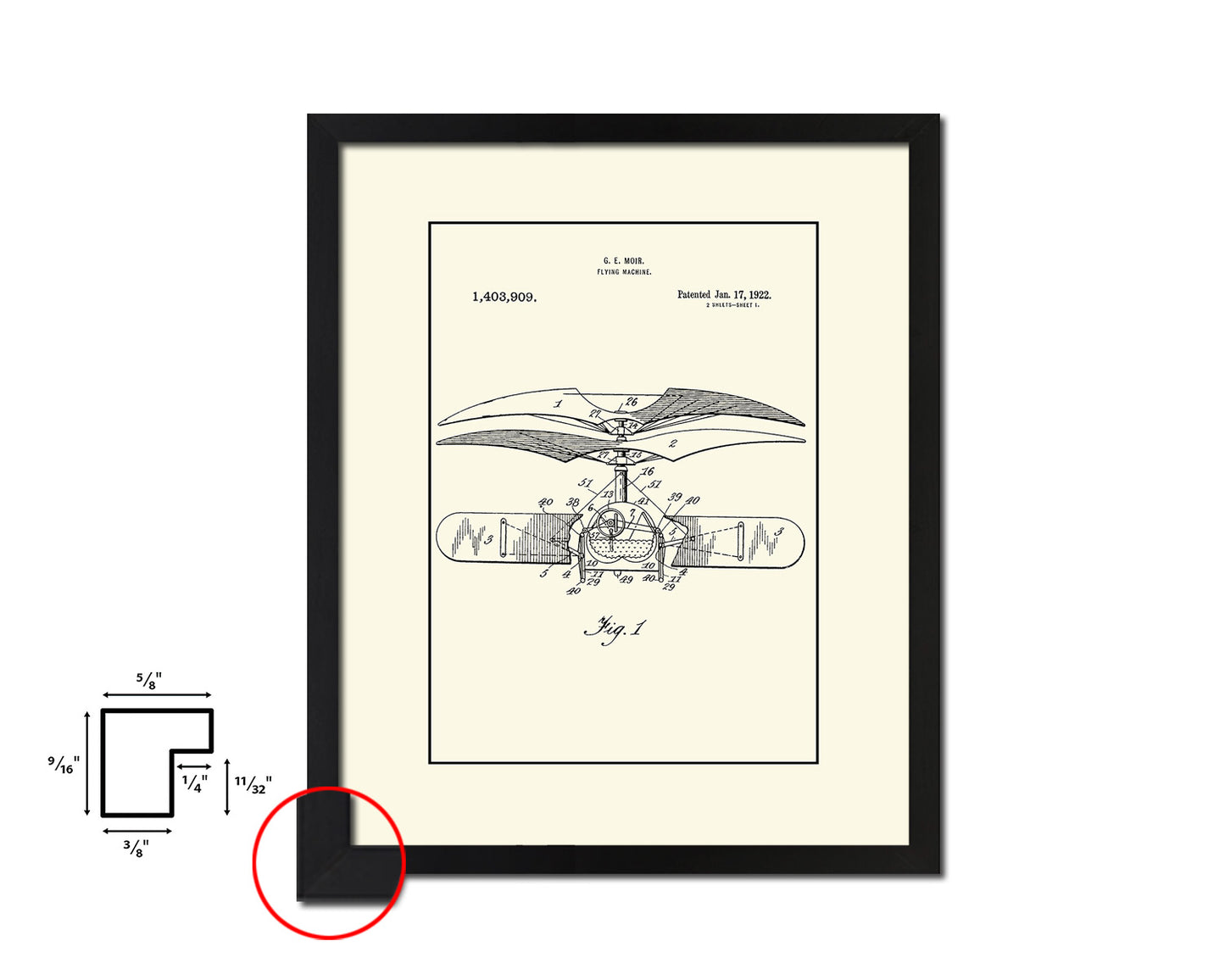 Flying Machine Airplane Vintage Patent Artwork Black Frame Print Wall Art Decor Gifts