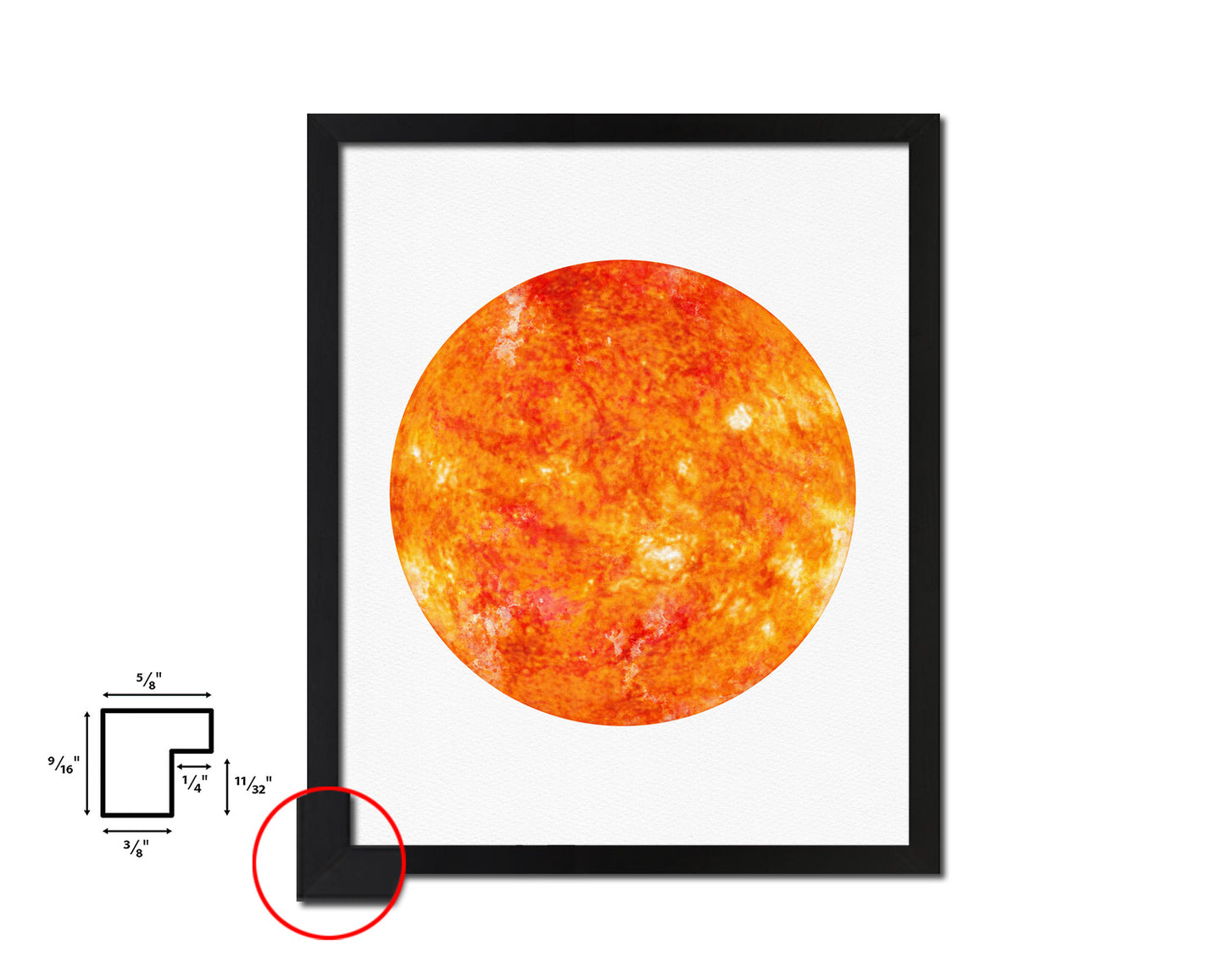 Sun Planet Prints Watercolor Solar System Wood Framed Paper Print Wall Art Decor Gifts