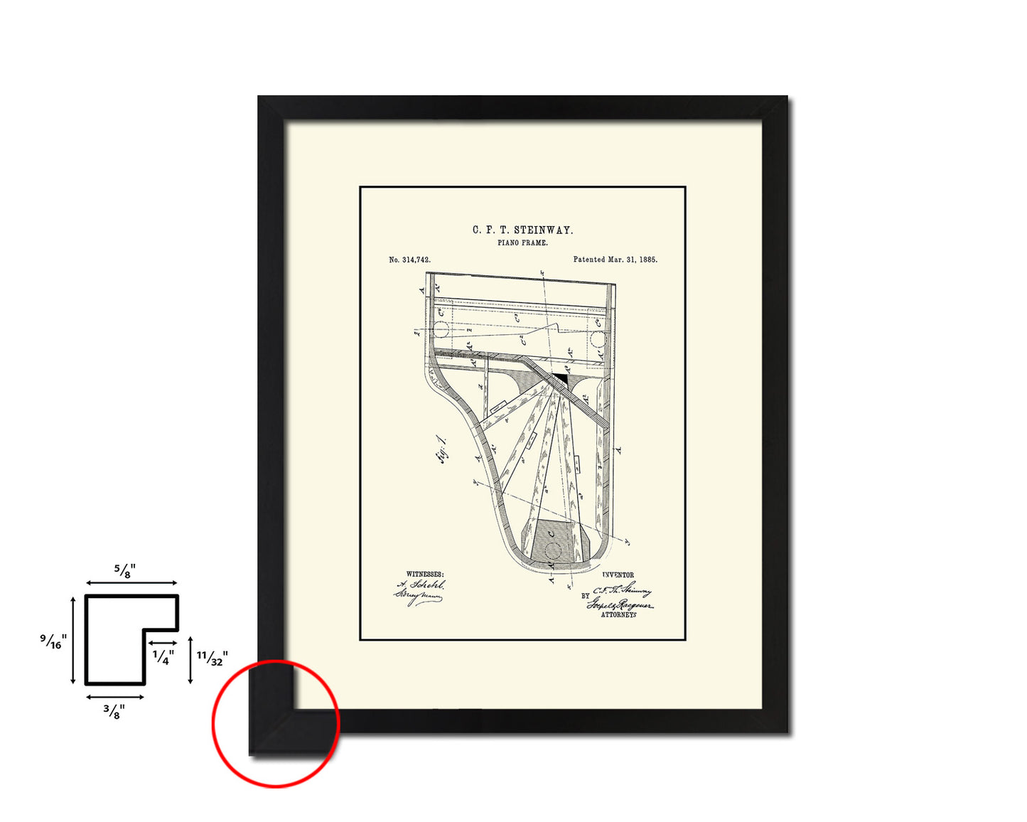 Piano Frame Music Vintage Patent Artwork Black Frame Print Wall Art Decor Gifts