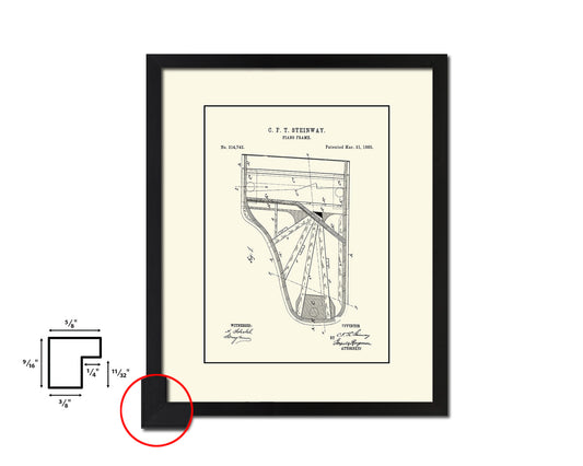 Piano Frame Music Vintage Patent Artwork Black Frame Print Wall Art Decor Gifts