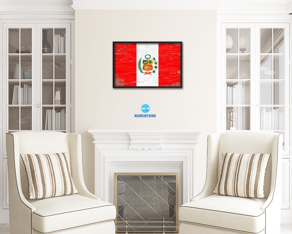 Peru Shabby Chic Country Flag Wood Framed Print Wall Art Decor Gifts