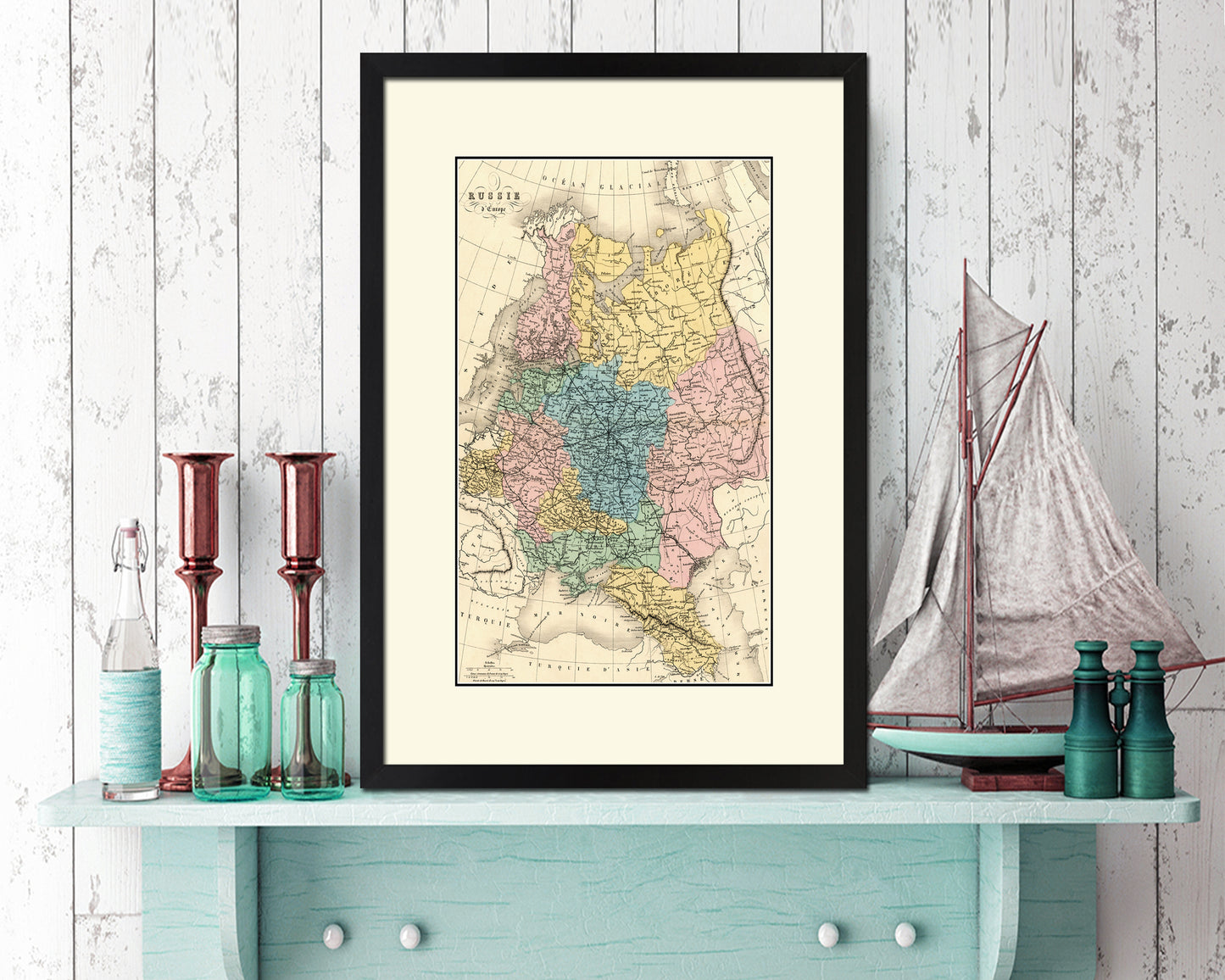 Russia Europe Old Map Wood Framed Print Art Wall Decor Gifts