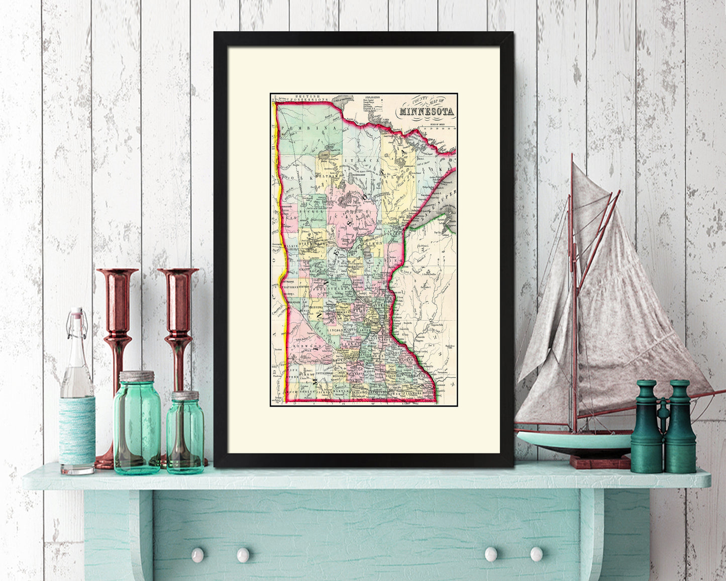 Minnesota Old Map Wood Framed Print Art Wall Decor Gifts