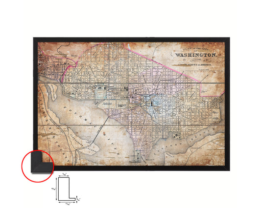 Washington DC Antique Map Framed Print Art Wall Decor Gifts