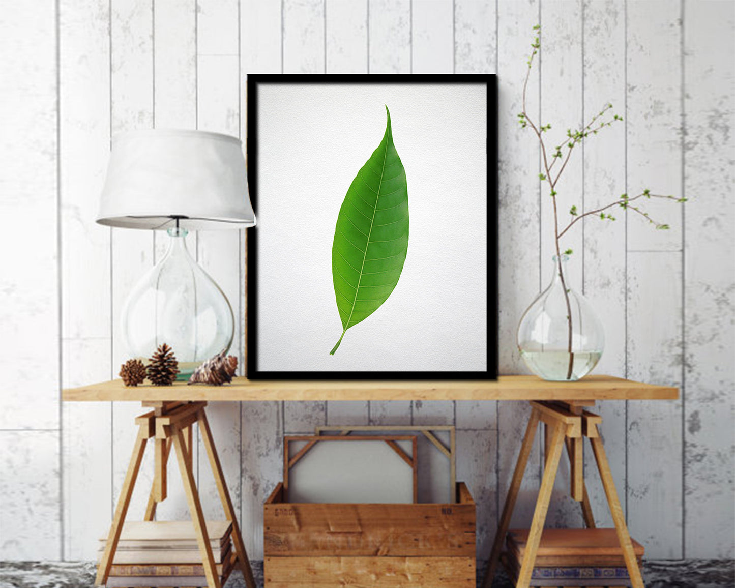 Green Watercolor Tropical Leaf Framed Print Sign Decor Wall Art Gifts