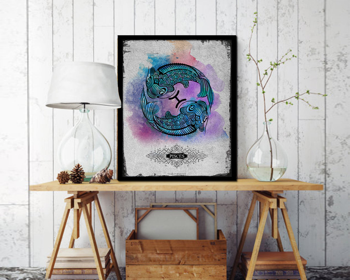 Pisces Constellation Prediction Yearly Horoscope Wood Framed Paper Print Wall Art Decor Gifts