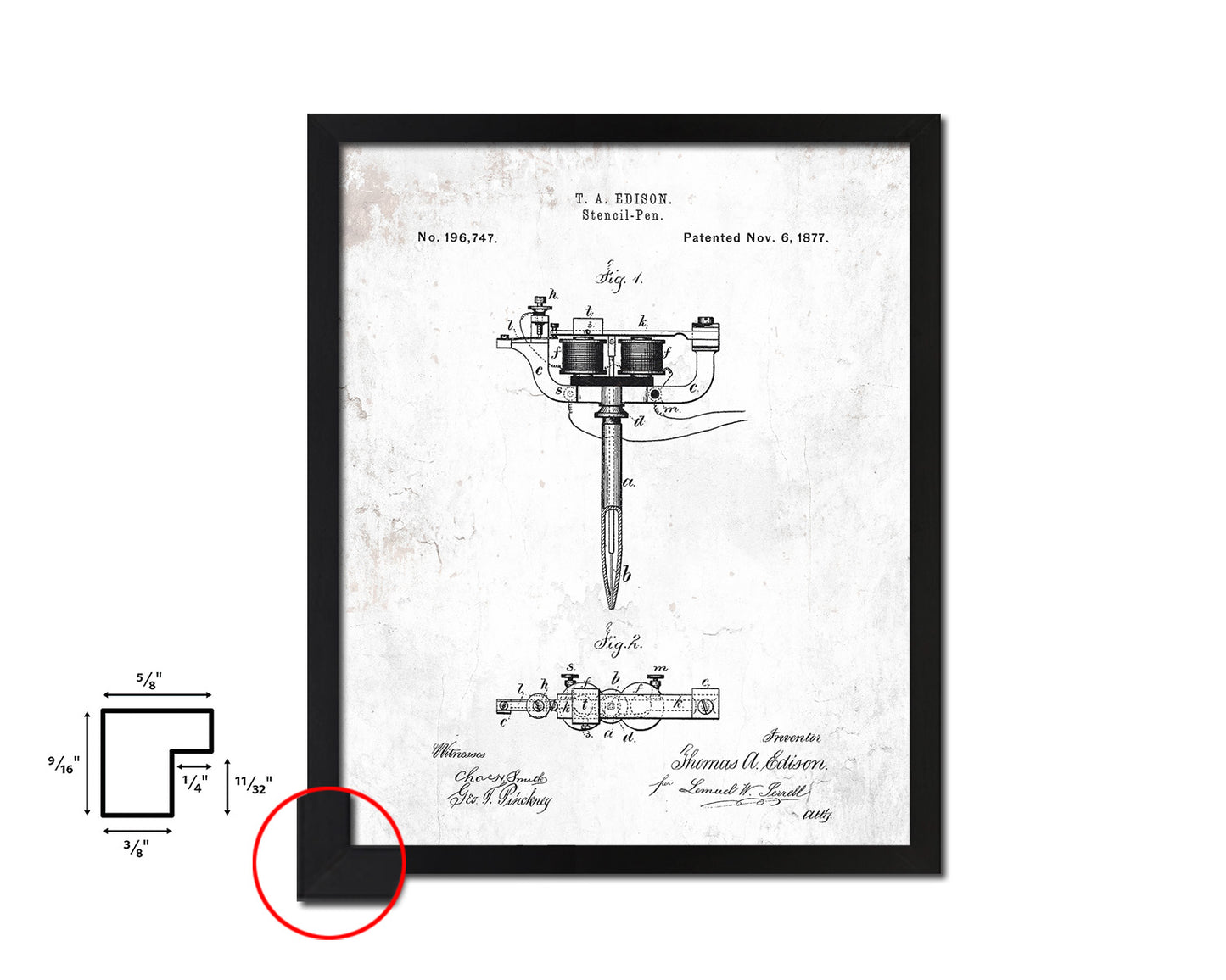 Stencil Pen Tattoo Vintage Patent Artwork Black Frame Print Gifts