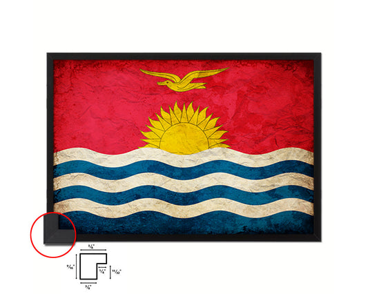 Kiribati Country Vintage Flag Wood Framed Print Wall Art Decor Gifts