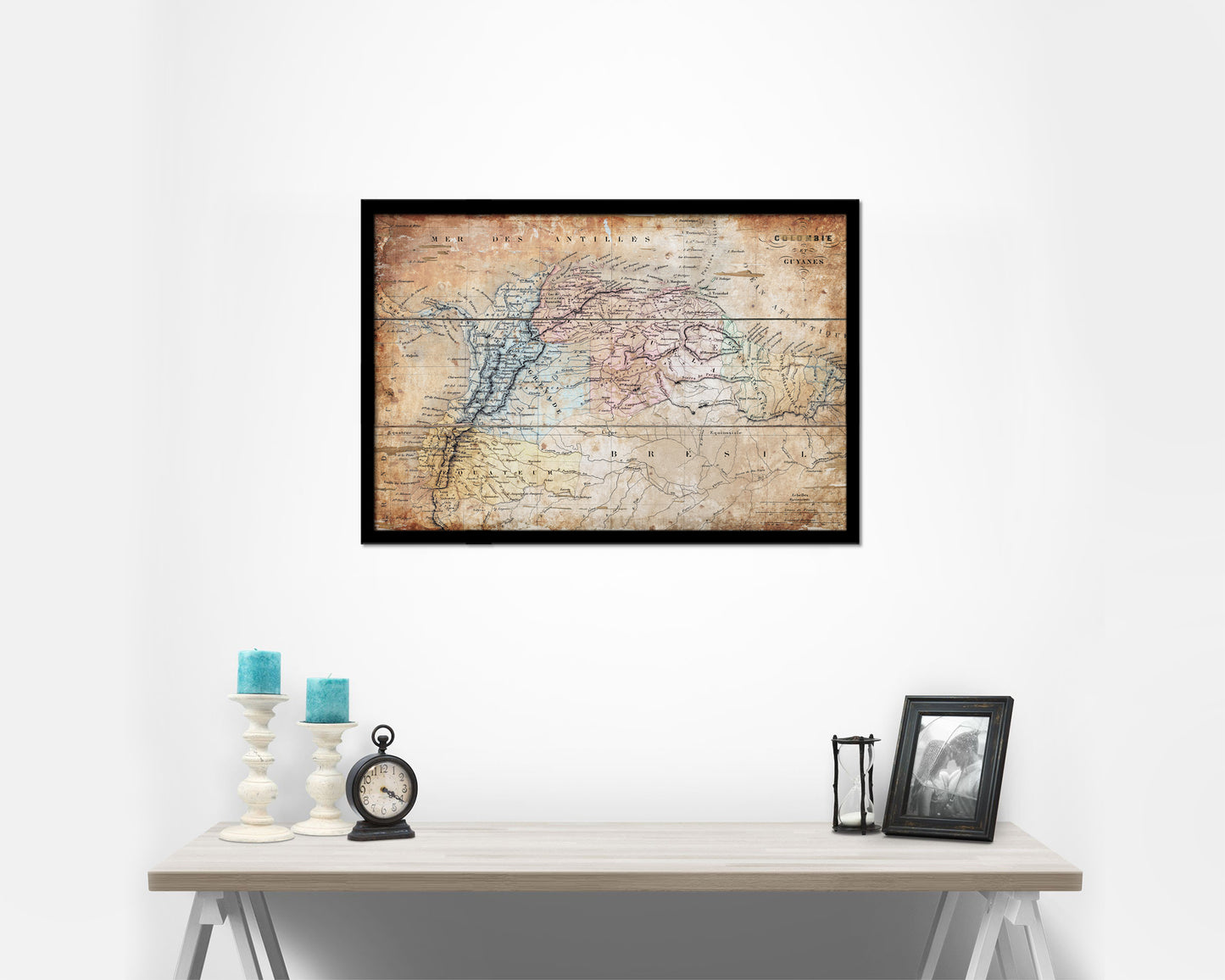 Colombia Venezuela Guyana Antique Map Framed Print Art Wall Decor Gifts