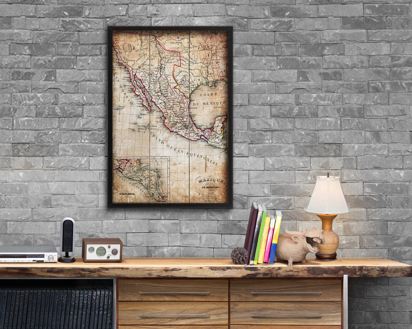 Mexico and Texas Republic Antique Map Wood Framed Print Art Wall Decor Gifts