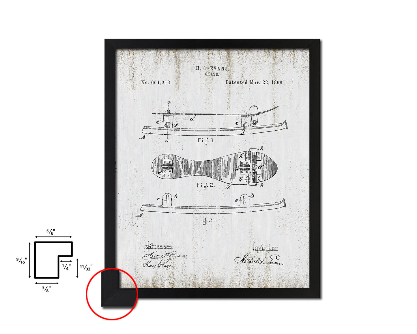 Ice Skate Sports Vintage Patent Artwork Black Frame Print Gifts