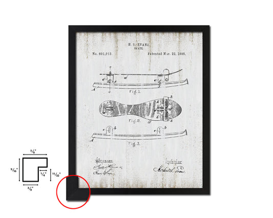 Ice Skate Sports Vintage Patent Artwork Black Frame Print Gifts