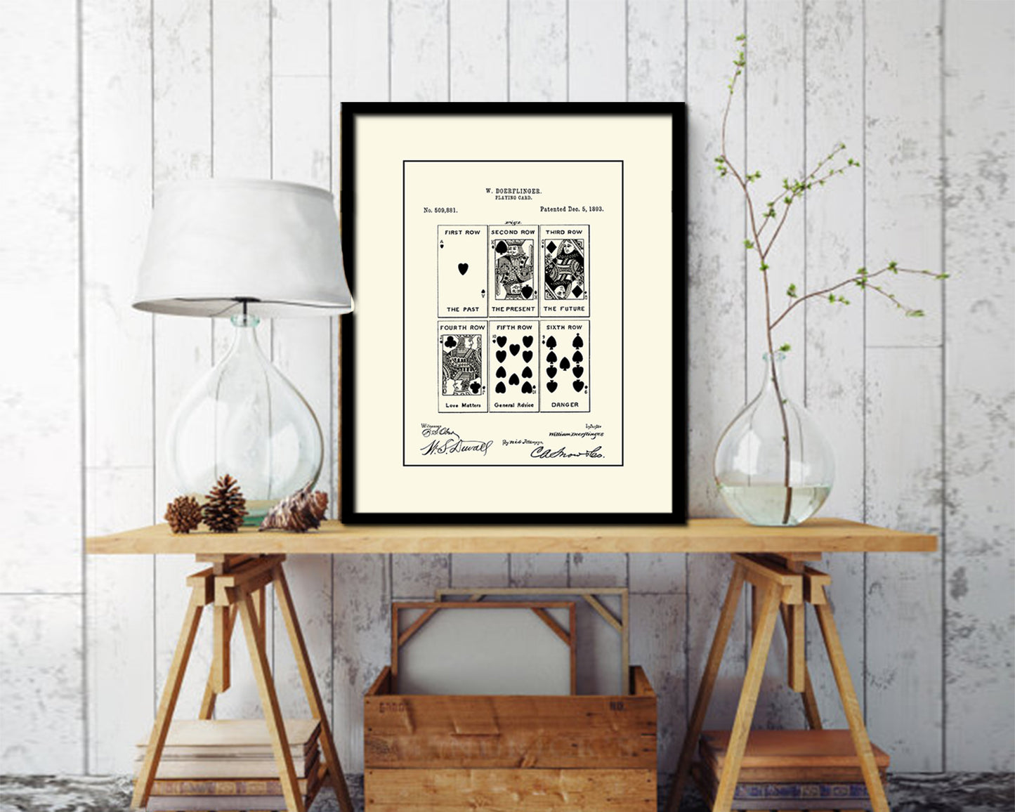 Face Poker Game Playing Card Vintage Patent Artwork Black Frame Print Gifts