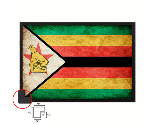 Zimbabwe Country Vintage Flag Wood Framed Print Wall Art Decor Gifts