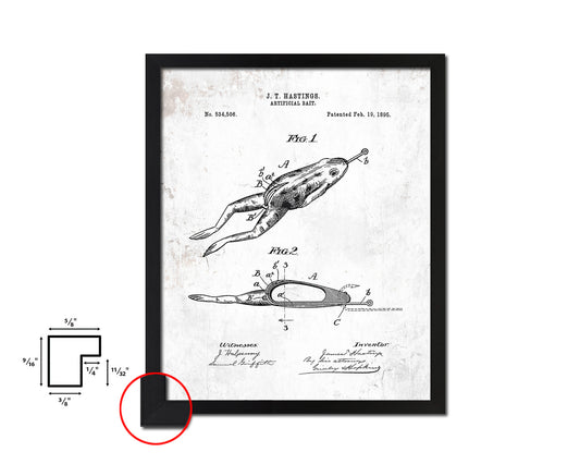 Artificial Bait Fishing Vintage Patent Artwork Black Frame Print Wall Art Decor Gifts