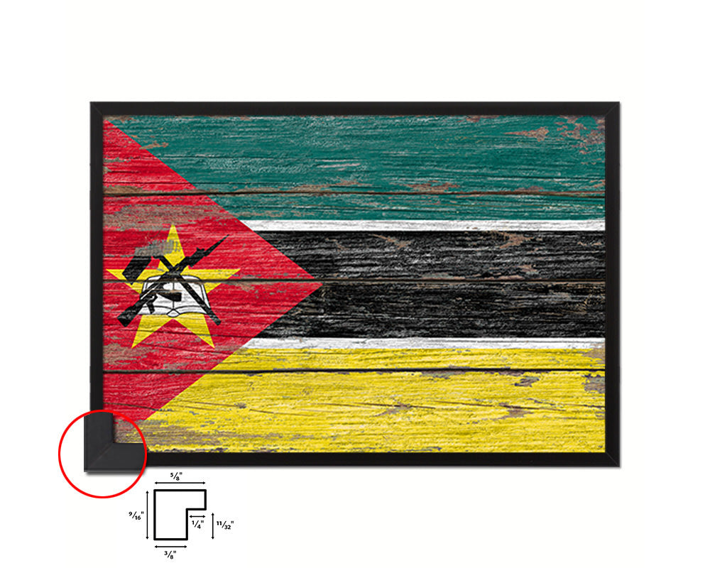 Mozambiqu Country Wood Rustic National Flag Wood Framed Print Wall Art Decor Gifts