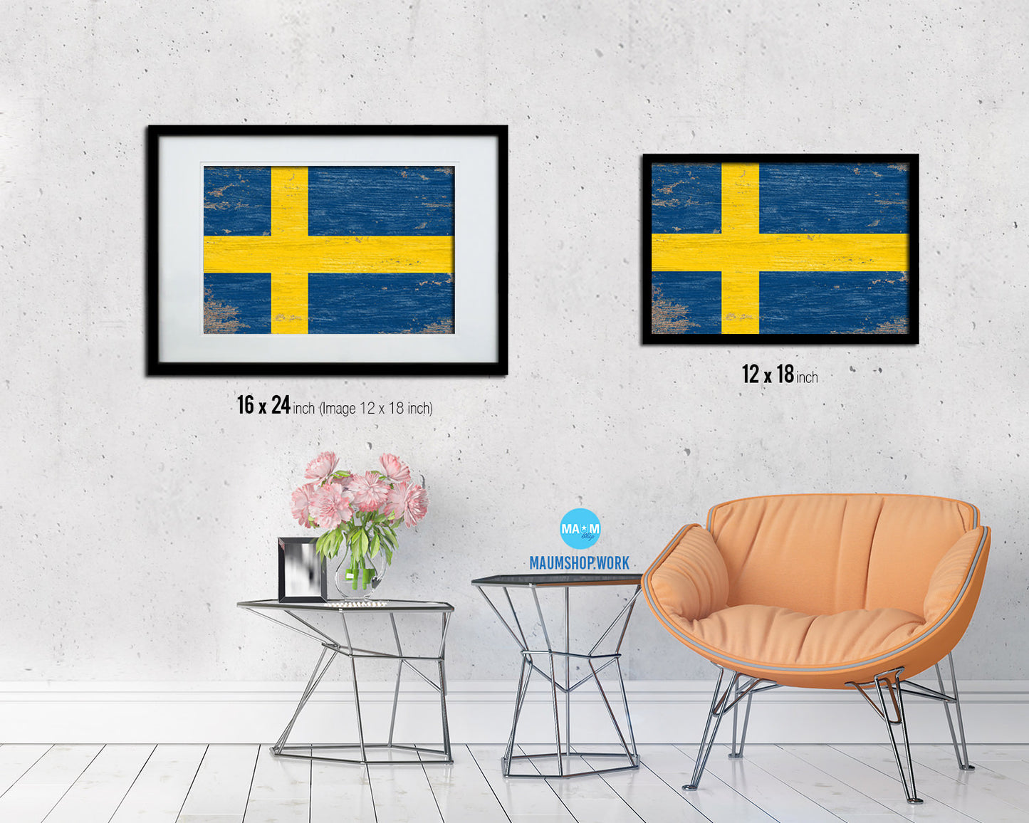 Sweden Shabby Chic Country Flag Wood Framed Print Wall Art Decor Gifts