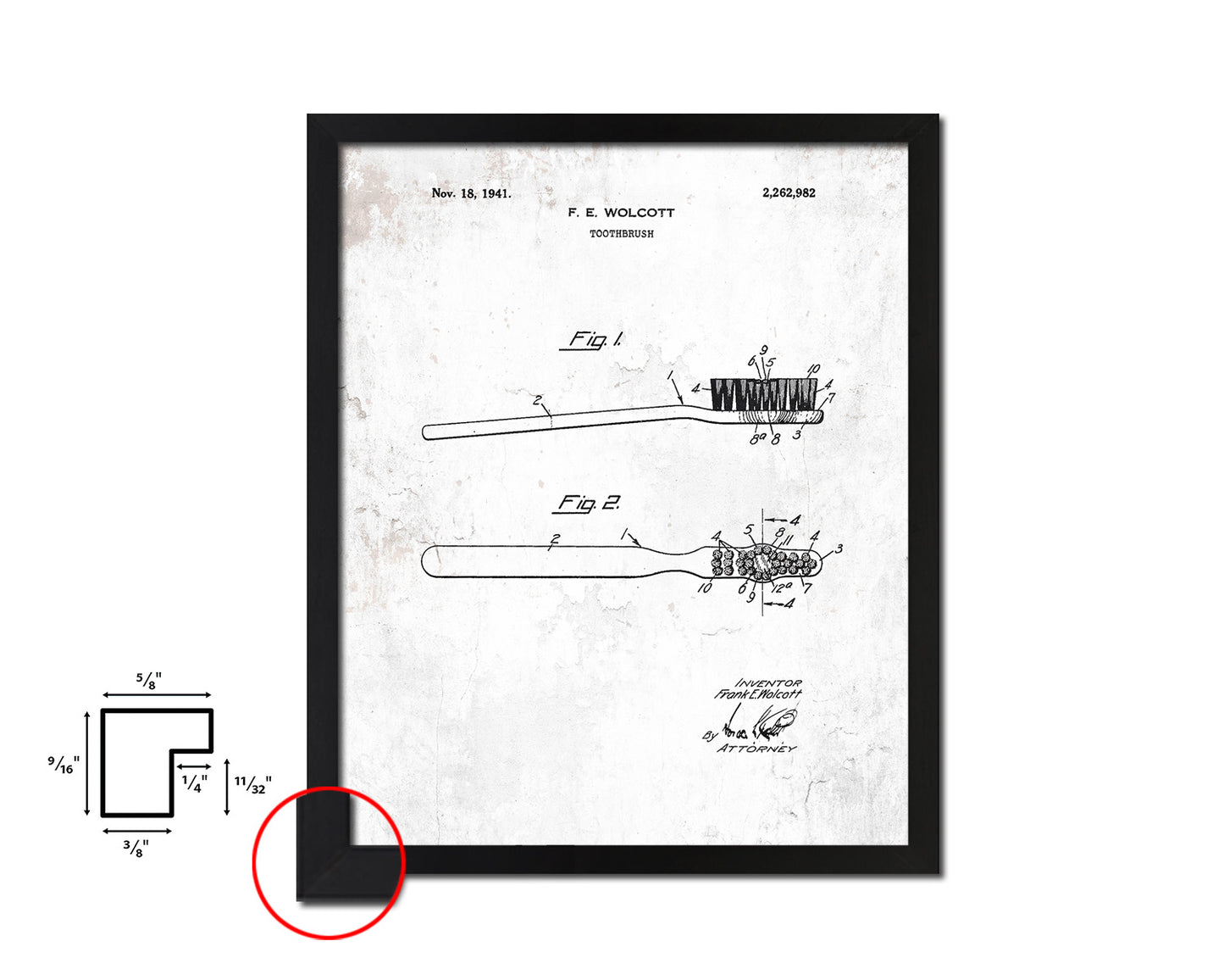 Dental Toothbrush Dentist Vintage Patent Artwork Black Frame Print Wall Art Decor Gifts