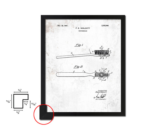 Dental Toothbrush Dentist Vintage Patent Artwork Black Frame Print Wall Art Decor Gifts