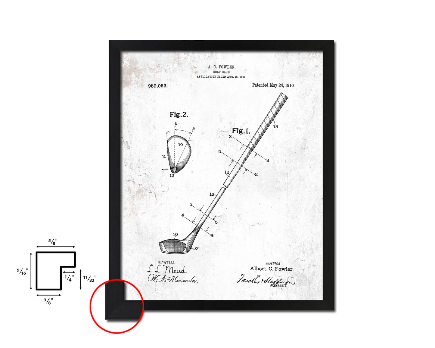 Golf Club Sports Vintage Patent Artwork Black Frame Print Gifts