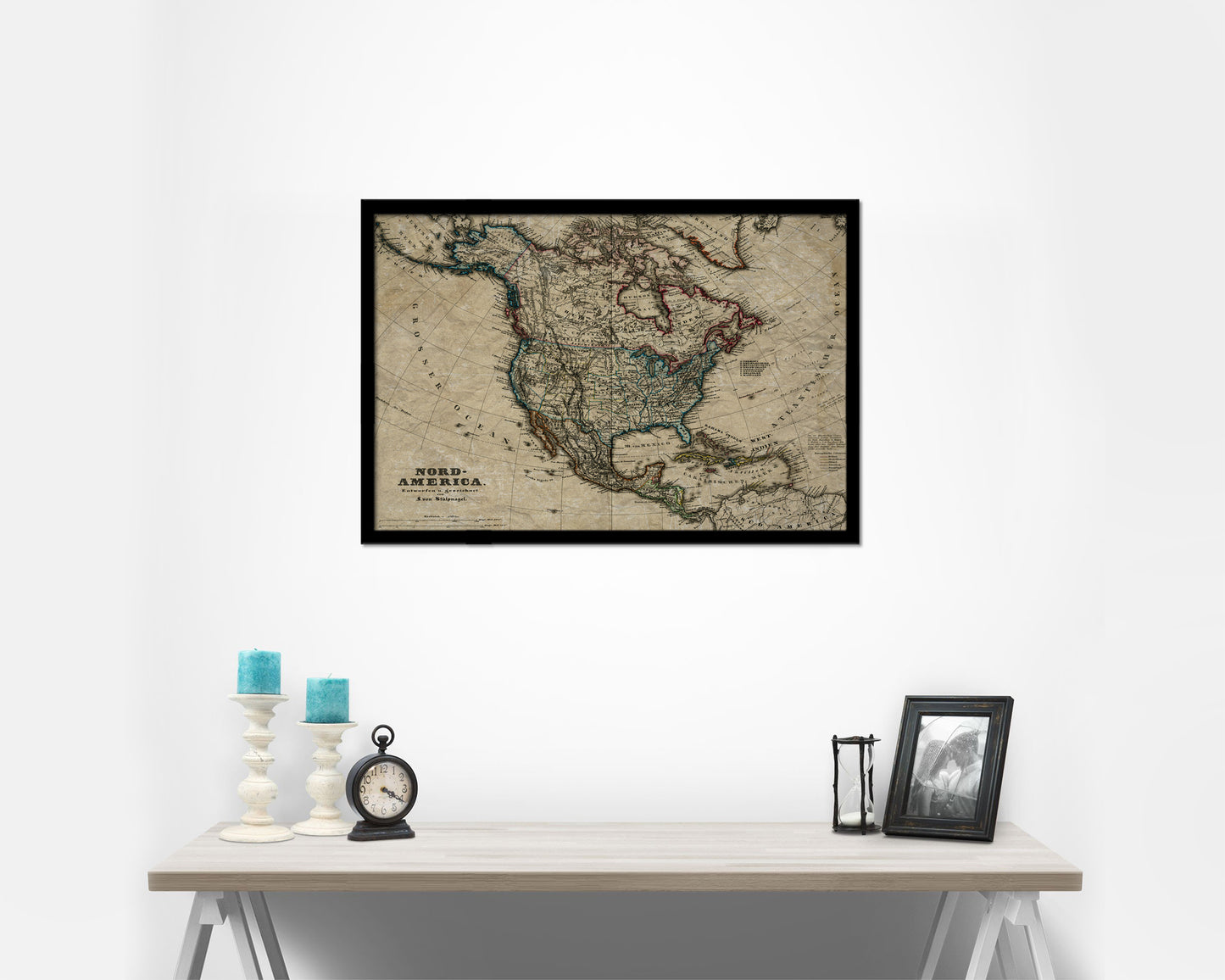 North America Stieler Dark Version 1872 Historical Map Framed Print Art Wall Decor Gifts