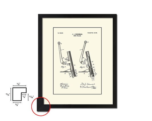 Cork Puller Kitchen Vintage Patent Artwork Black Frame Print Wall Art Decor Gifts