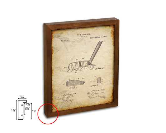 Golf Club Sports Vintage Patent Artwork Walnut Frame Gifts